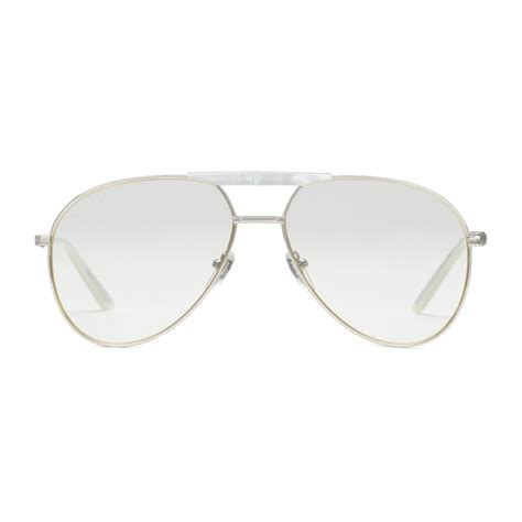 gucci aviator silver frame|Gucci aviator eyeglass frames.